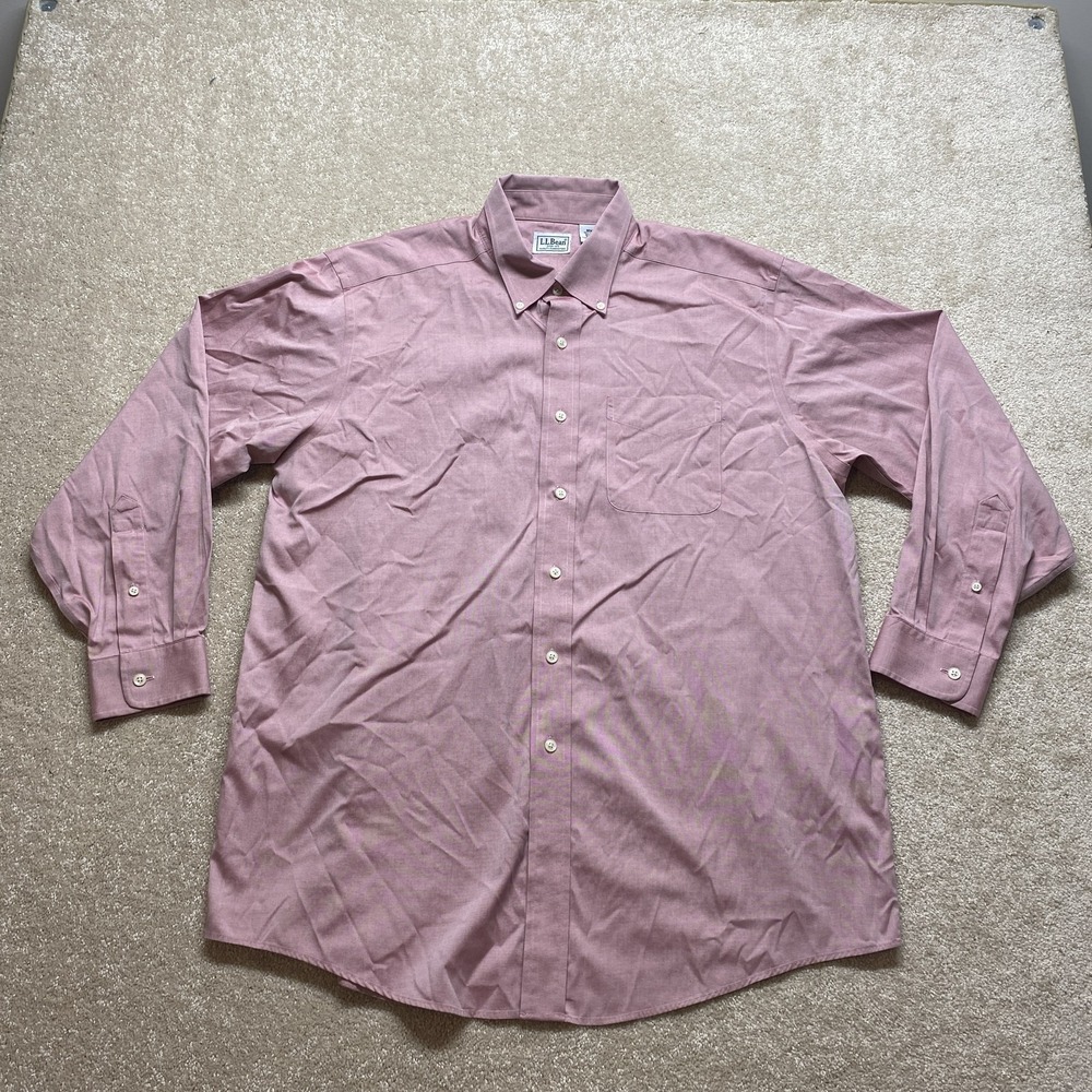 LL Bean Shirt Mens 16.5 33 Rose Pink Button Down Oxford Pocket Classic Cotton